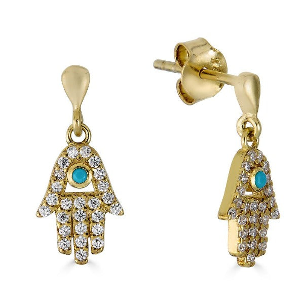 Hamsa Turquoise 14K Over Silver Drop Earrings