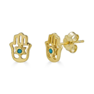 Mini Hamsa 14K Over Silver Studs