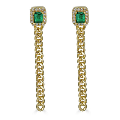 Square emerald 14k over silver dangle earrings