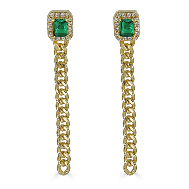 Square emerald 14k over silver dangle earrings