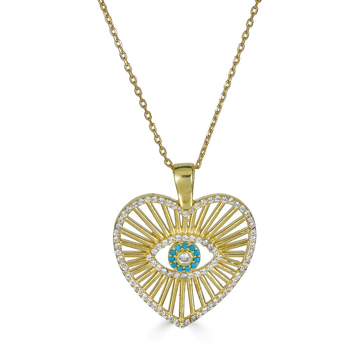 Evil eye heart 14K Over Silver Necklace