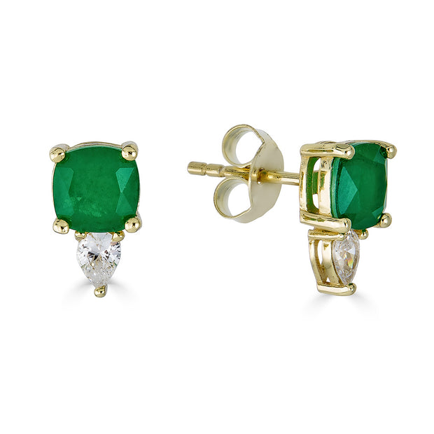 Mini Emerald 14k over silver studs