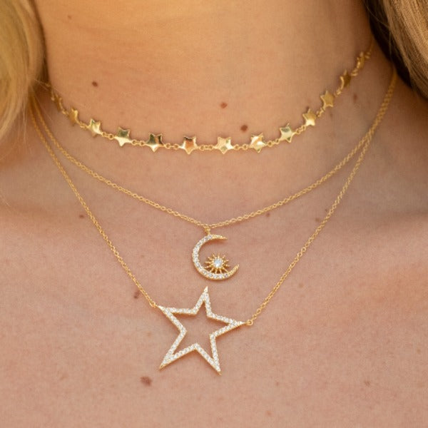 Sparkly Star 14K Over Silver Necklace