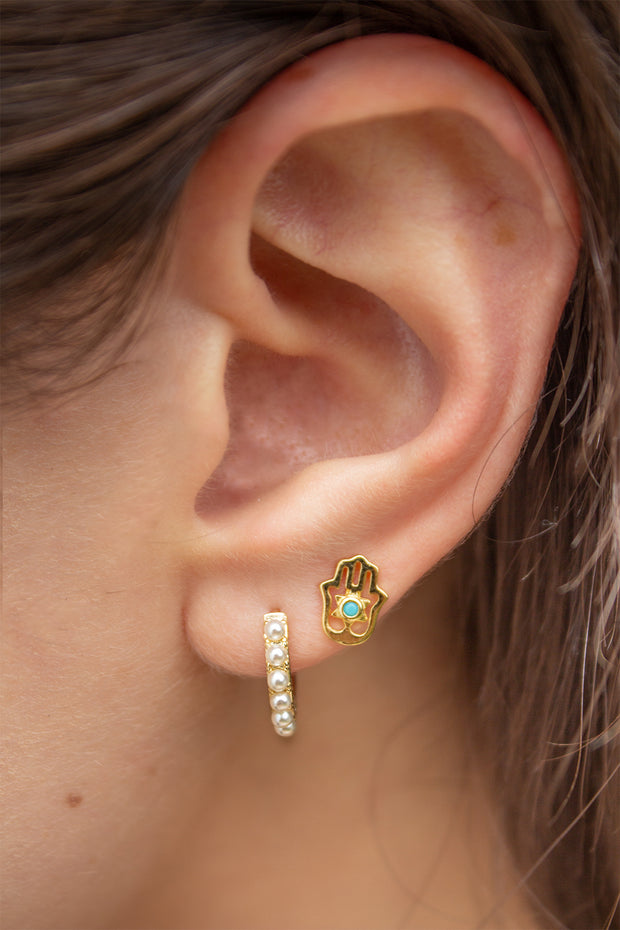 Mini Hamsa 14K Over Silver Studs