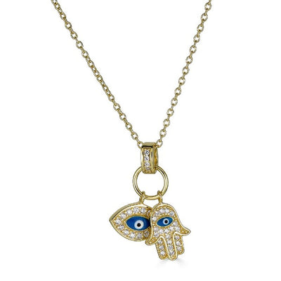 Hamsa & Evil Eye 14K Over Silver Necklace